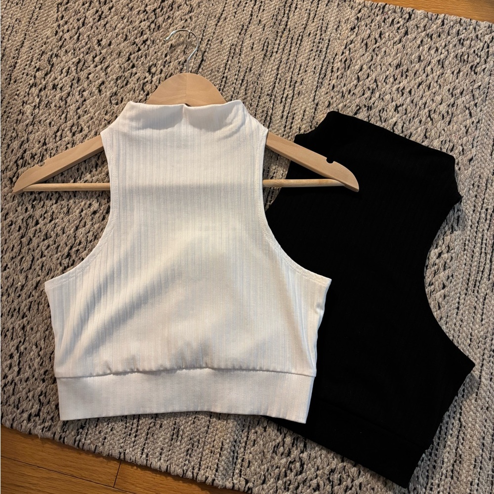 Free People, 2pk, Mock Neck Sleeveless Ribbed Crop Tanks
